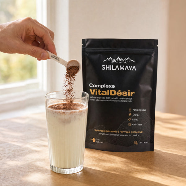 Complexe VitalDésir – une dose versée dans un verre de lait